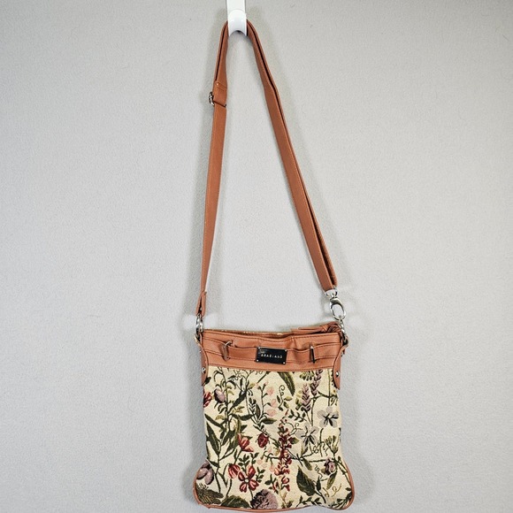 Braciano Handbags - Braciano Floral Tapestry Crossbody Bag Purse Adjustable Strap Brown Trim